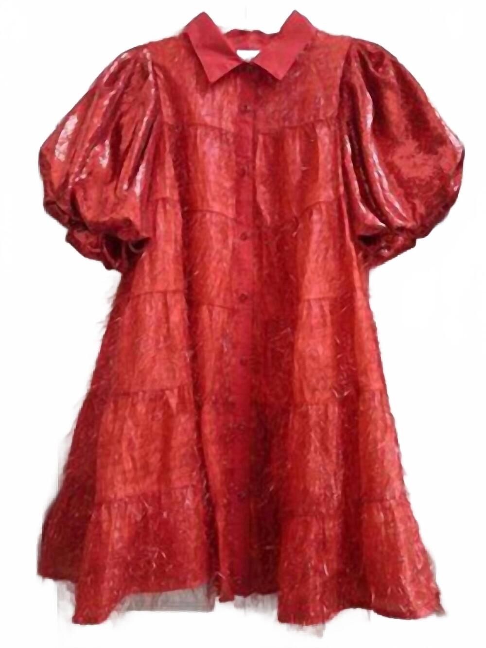 NEW QUEEN OF SPARKLES women's tinsel sequin sleeve dress in red
